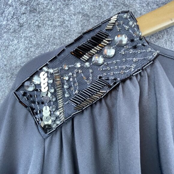 Maggie Barnes Blouse Womens 2X 22/24W Grey Sequin Flowy Drape Stretch Career - Picture 3 of 7